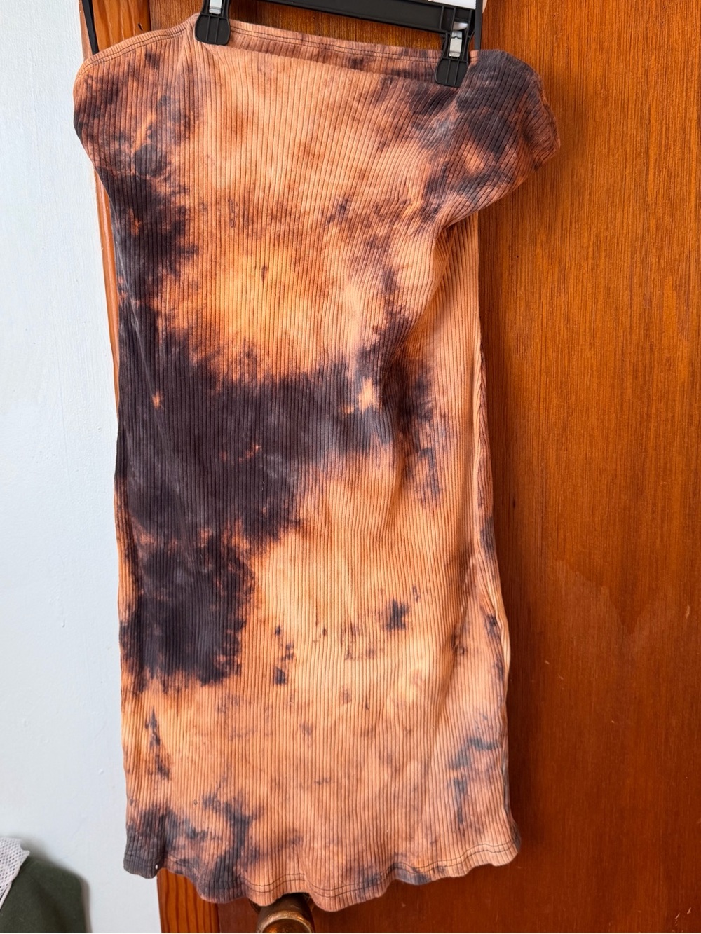 SHEIN Strapless Tie-Dye Ribbed Bodycon Dress in Orange and Black